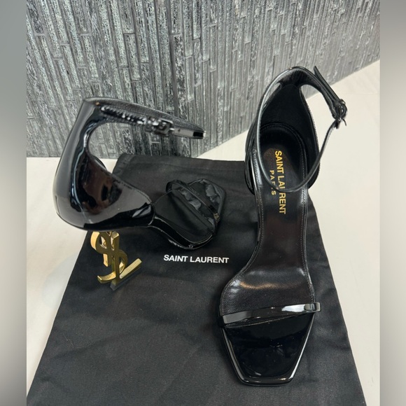 ♠️Saint Laurent Opyum YSL Black Logo-Heels Gold HW Size 36 - Picture 2 of 14